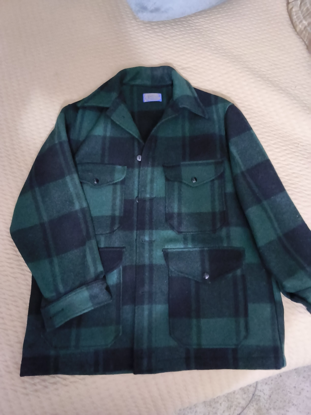 Pendleton Dark Green and Black Plaid Wool Field Coat